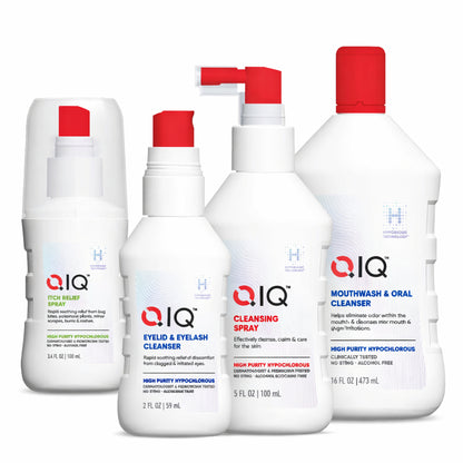 QIQ Skin Savior Bundle: Itch Relief Spray, Eyelid &amp; Eyelash Cleanser, Cleansing Spray and Mouthwash &amp; Oral Cleanser